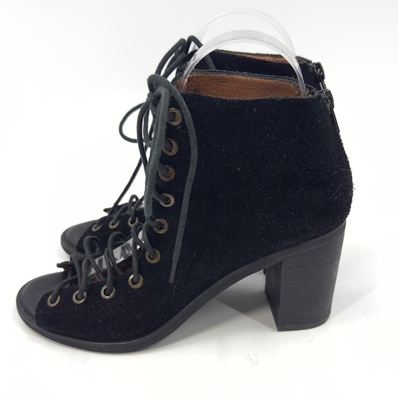 Jeffrey Campbell Cors Lace Up Suede Booties Womens 7 Black Block Heel Boho Witch - Picture 6 of 11